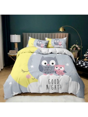 Set Copri Piumone Lenzuolo Federe Copripiumino Gufi Owls Duvet Cover BED0054N